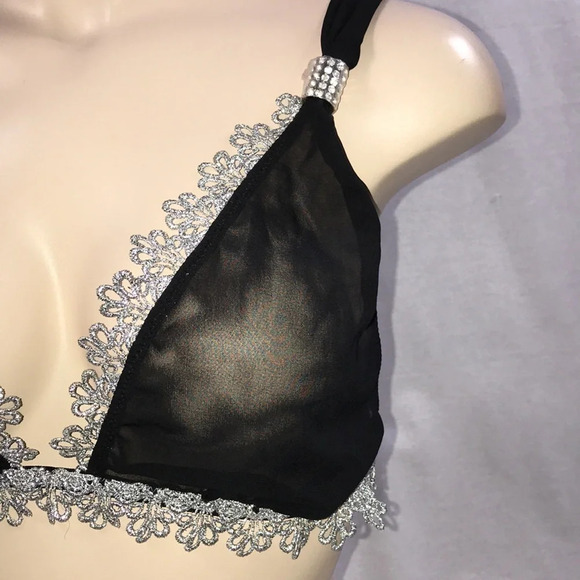 Dreamgirl Size Small silver bedazzled trim top with black thong New Without Tags - Picture 5 of 9